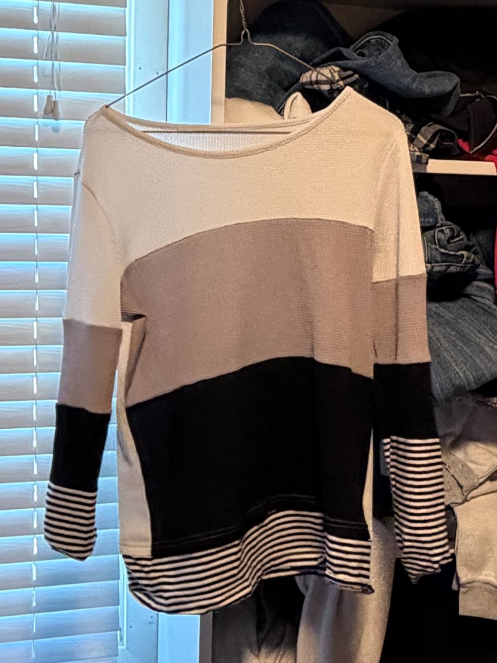 Amazon Colorblock Crewneck Sweater in White, Taupe, Black